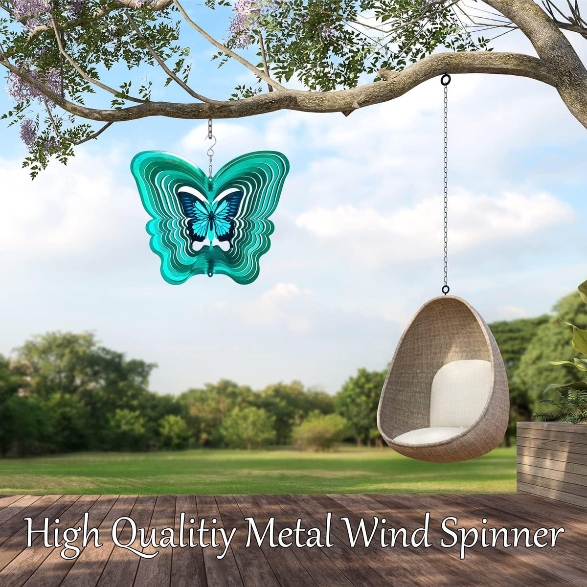ISEO Butterfly Wind Spinner for Yard and Garden, Hanging Outdoor Decor, Yard Art, Porch and Patio Decorations, Metal Wind Spinners Outdoor, Weather Resistant, 12”