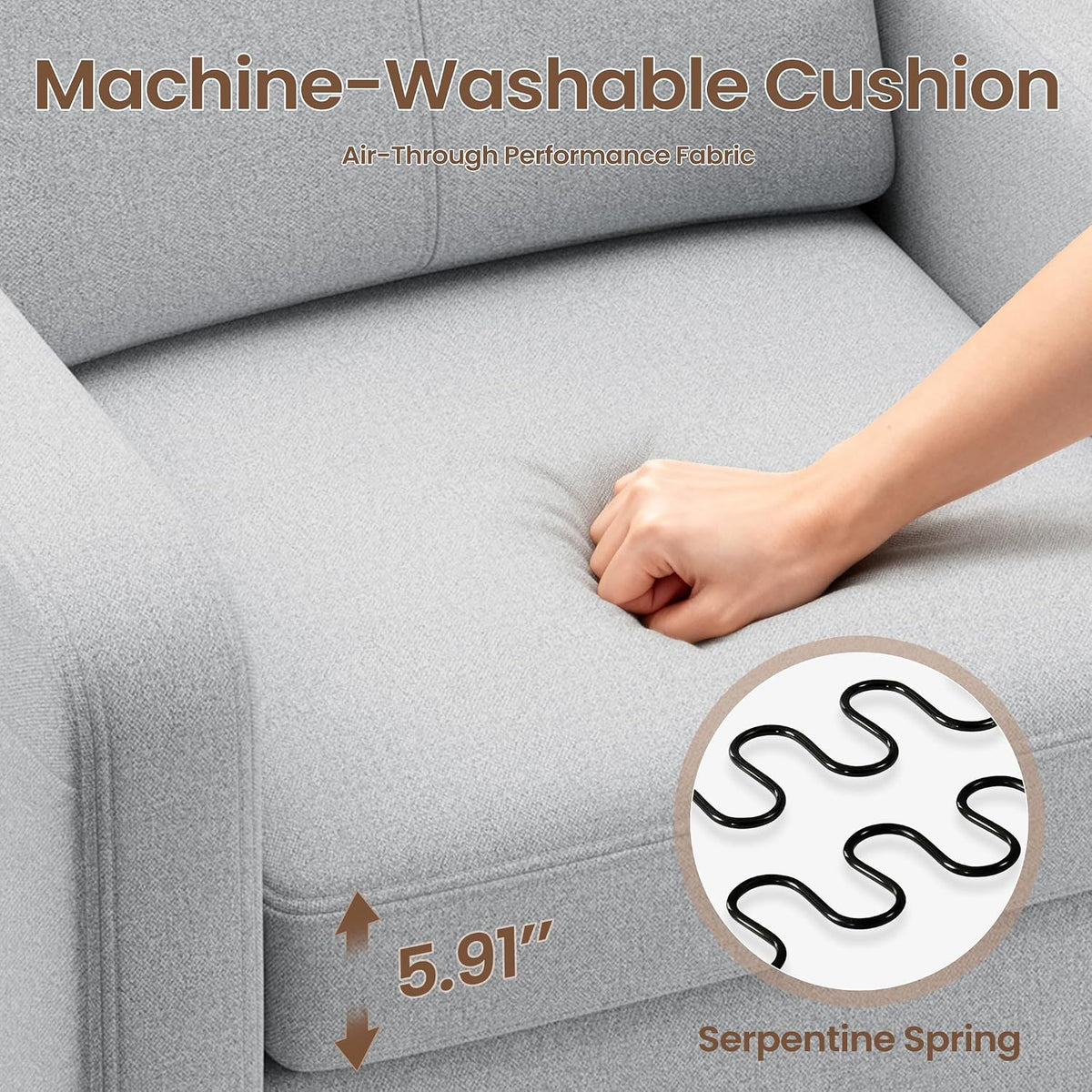 Upholstered Accent Chair with Foldable Side Table for Living Room | 2 Side Pockets, Modern Linen Armchair Wooden Fabric Chairs for Living Room, Comfy Reading for Bedroom/Office