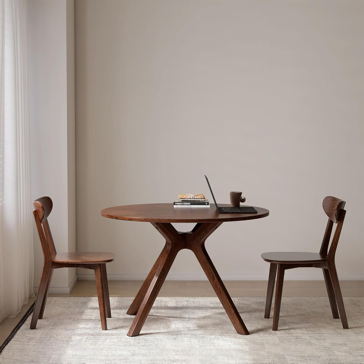 YESWOOD 43.3’’ Round Dining Table for 4, Solid Wood Oak Kitchen Table with Intersecting Pedestal Base, Farmhouse Wooden Kitchen Table, Circle Dinner Table for Dining Room, Living Room, Office, Walnut