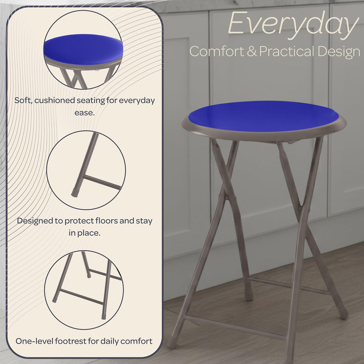 Lavish Home Folding Bar Stool - Set of 2 Heavy-Duty 18-Inch Stool - 225lb Capacity and Padded Seats for Dorm, Recreation or Game Room (Blue)