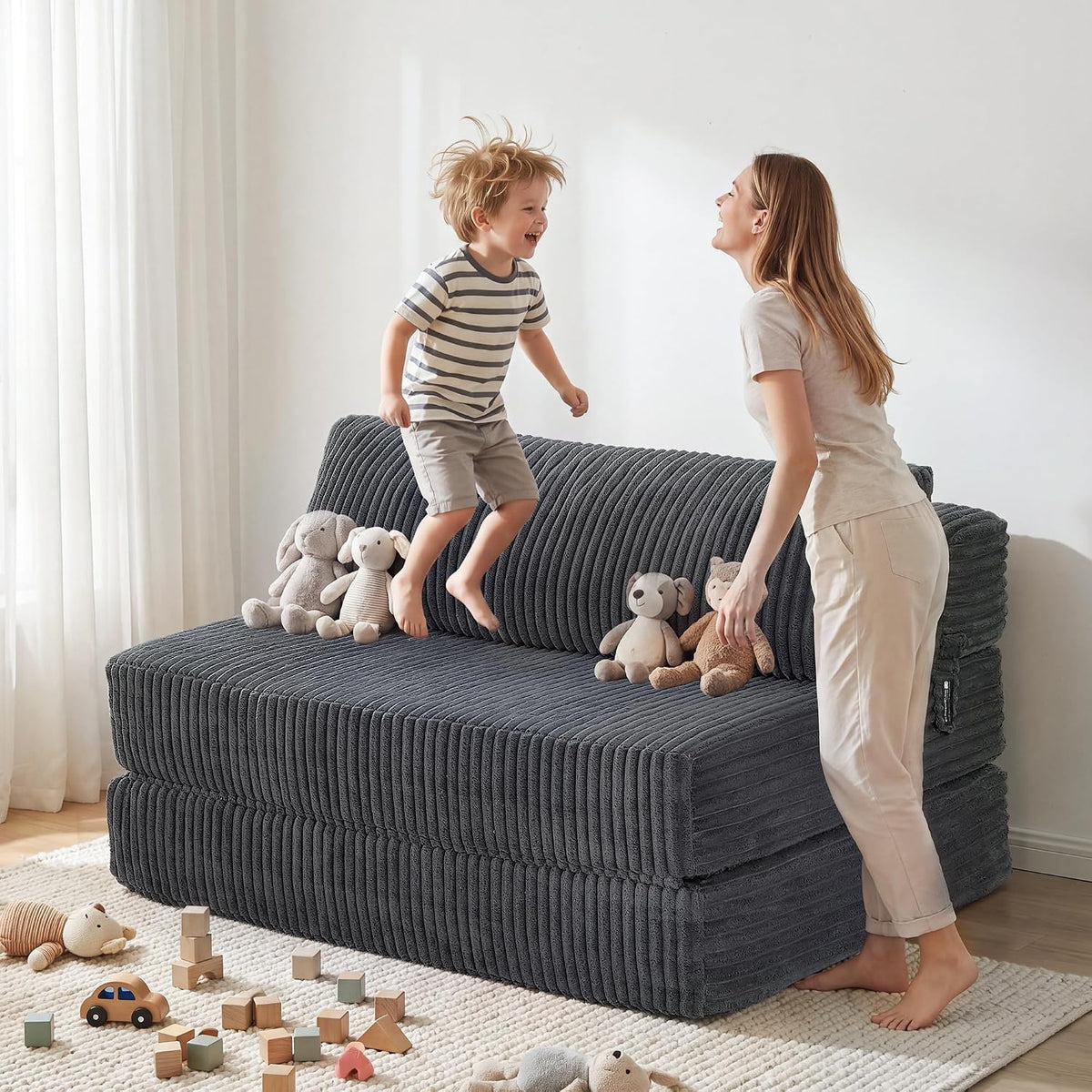 Convertible 4-in-1 Folding Sofa Bed Sleeper Chair Couch Foldable Chaise Lounger & Mattress Pocket Coils+Foam Fill Medium Support, No Assembly for Living Room/Bedroom, Full