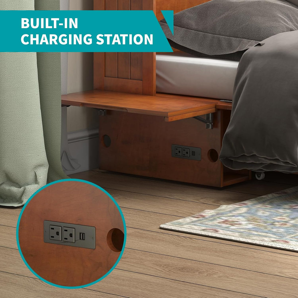 BALUS Murphy Bed, Queen Cabinet Bed with 2 Spacious Storage Drawers-Cherry | USB Charing Station, Spacious Drawer, Space Saving, Queen Bed Frame