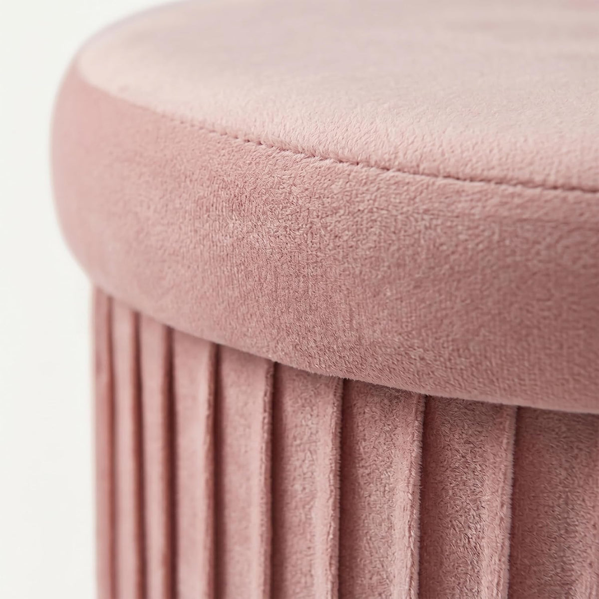 Relaxdays Velvet Stool with Storage Space Padded Foldable H 38 x D 38 cm Round Side Stool Pink