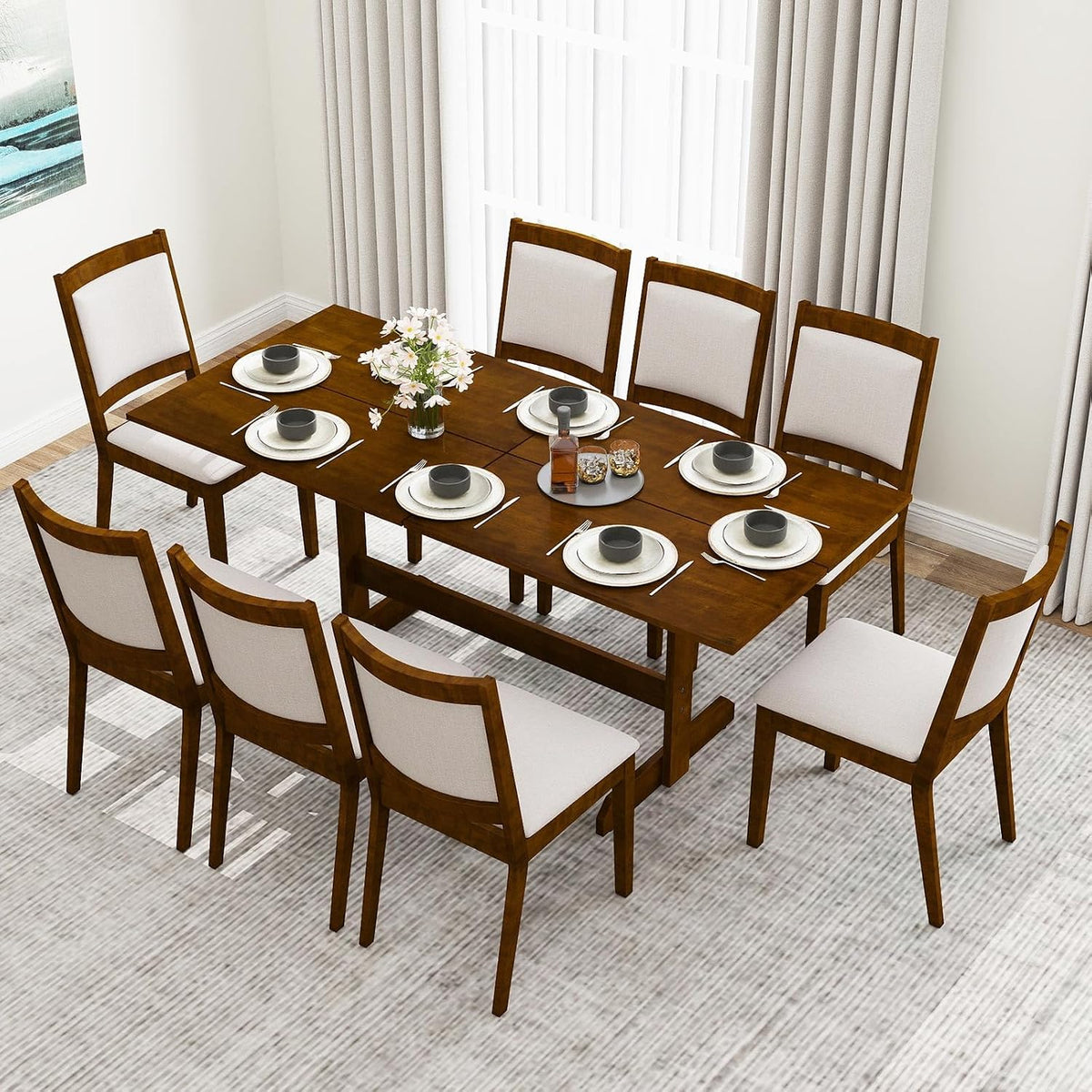 Giantex 71" Dining Table for 6-8, Large Kitchen Table with H-shaped Rubber Wood Leg and Wood Grain Tabletop, Reinforced Back Support, Non-slip Foot Pads, Dinner Tables for Living Room, Office, Dinette