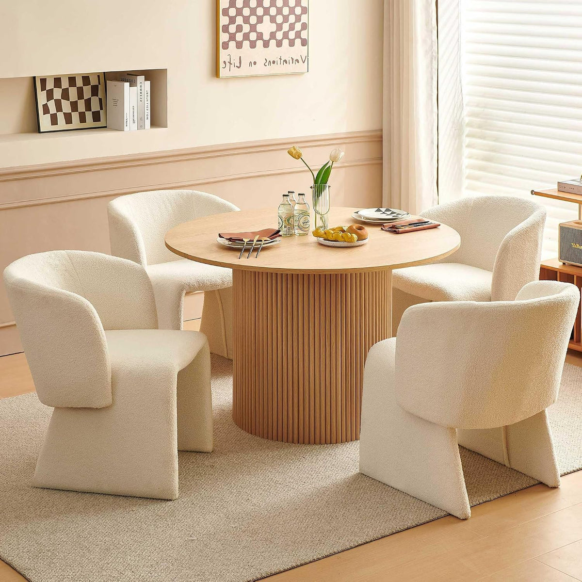 Homedot Dining Chair Upholstered Set of 4,Stylish Accent Barrel Side Chairs Cozy Sofa Chairs Teddy Velvet Comfortable Armchairs for Bedroom Reading Room Waiting Room Kitchen Dining Room