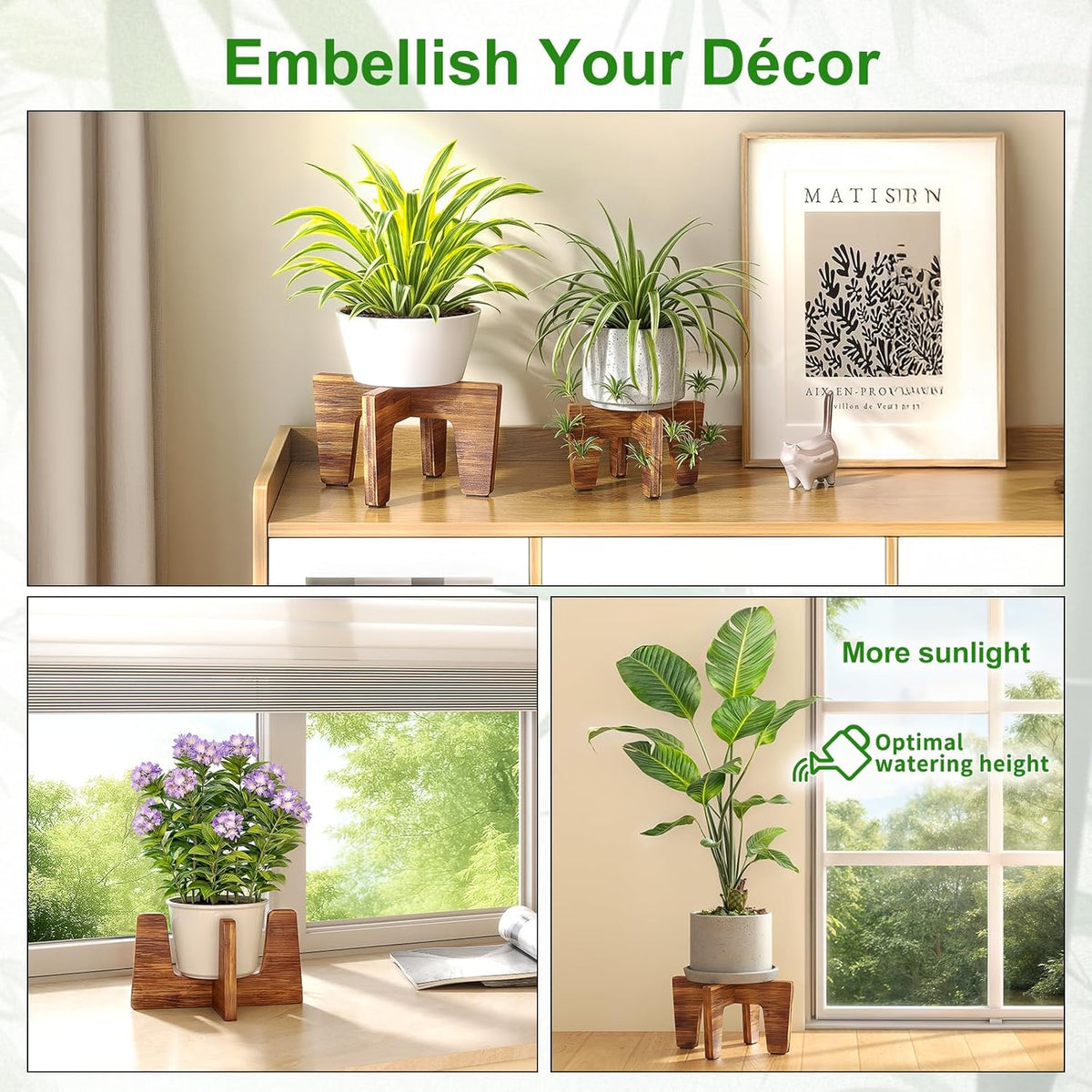 Plant Stands Indoor Outdoor, Plant Risers for Inside Pots Sturdy Short Plants Holder, Flower Pot Stand for Indoor Plants, Small Single Floor Plant Bamboo Display Stand (Brown 12“ (2 pack))