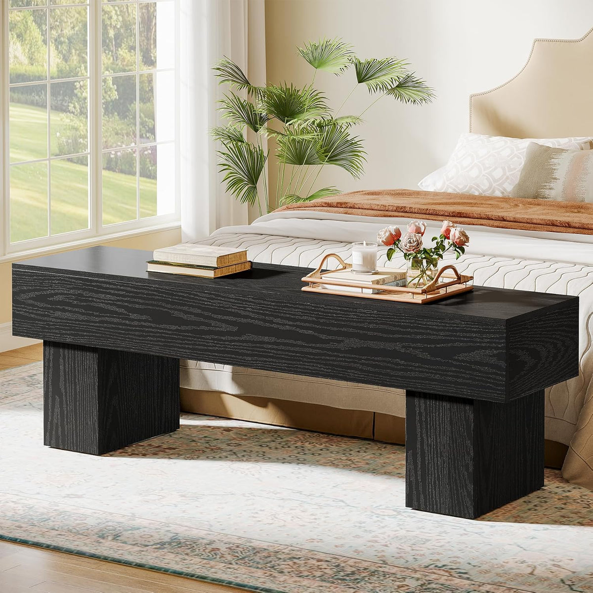 Tribesigns 63“ Extra Long Entryway Bench, Indoor End of Bed Bench for Bedroom, Farmhouse Wooden Shoe Seat Dining Bench for Dining Room, Living Room, Hallway, Black
