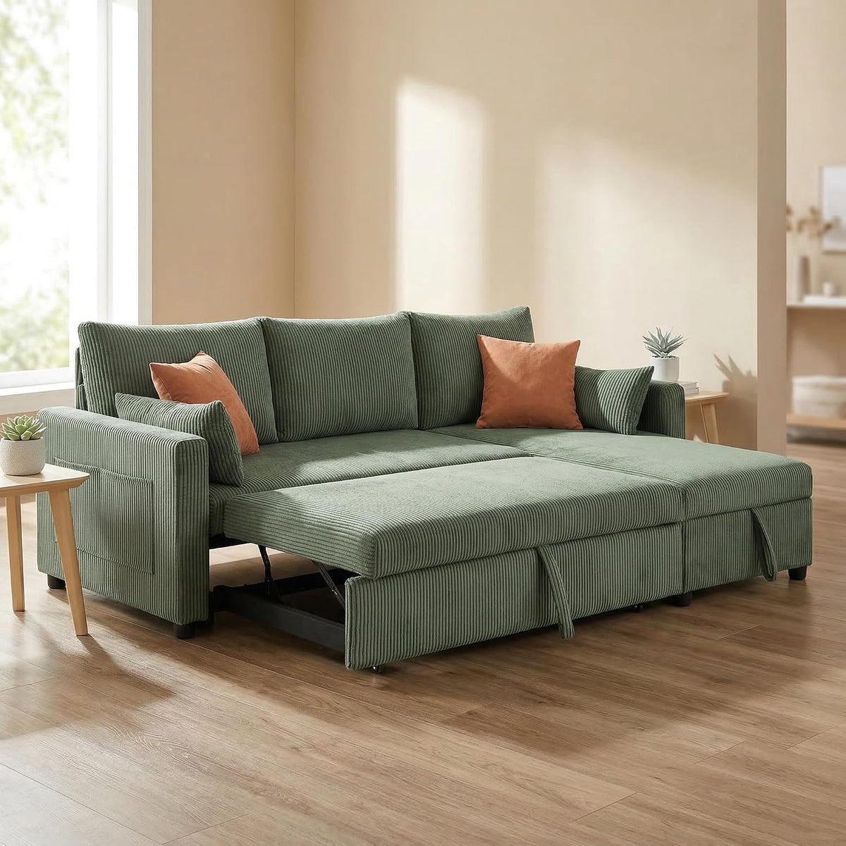 Ball & Cast 86" Sectional Sleeper Sofa Bed Pull Out Couches for Living Room | L Shaped Convertible Pull Out Sofa Bed with Reversible Storage Chaise and Side Pocket, 3-Seat Sofa for Small Space Apartment