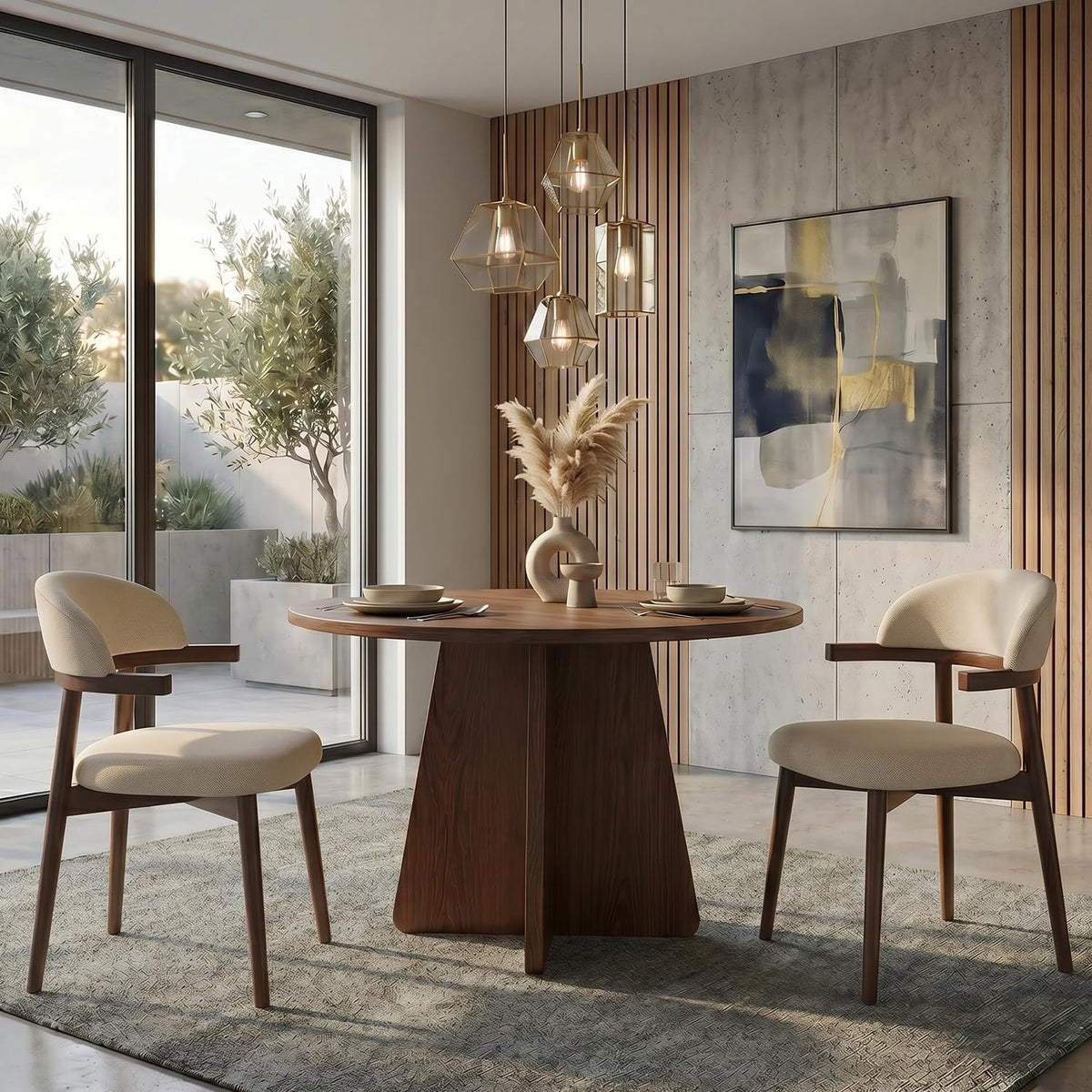 MOJAY Modern Wooden Dining Chairs Set of 2, Upholstered Kitchen Chairs with Unique Arm Design, Farmhouse Dining Room Chairs for Small Spaces & Apartments, Beige