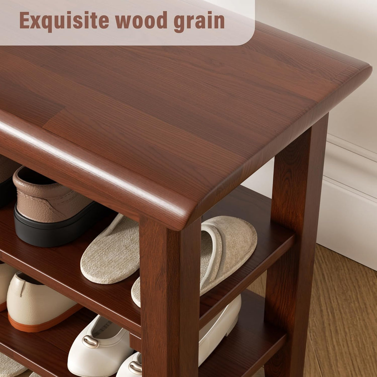 Shoe Rack Bench Mid Century Modern 2-Tier Shoe Rack Organizer for Entryway Hallway or Living Room Farmhouse Rustic Wooden Seat Bench Brown 11.8" Dx39.4 Wx16.5 H