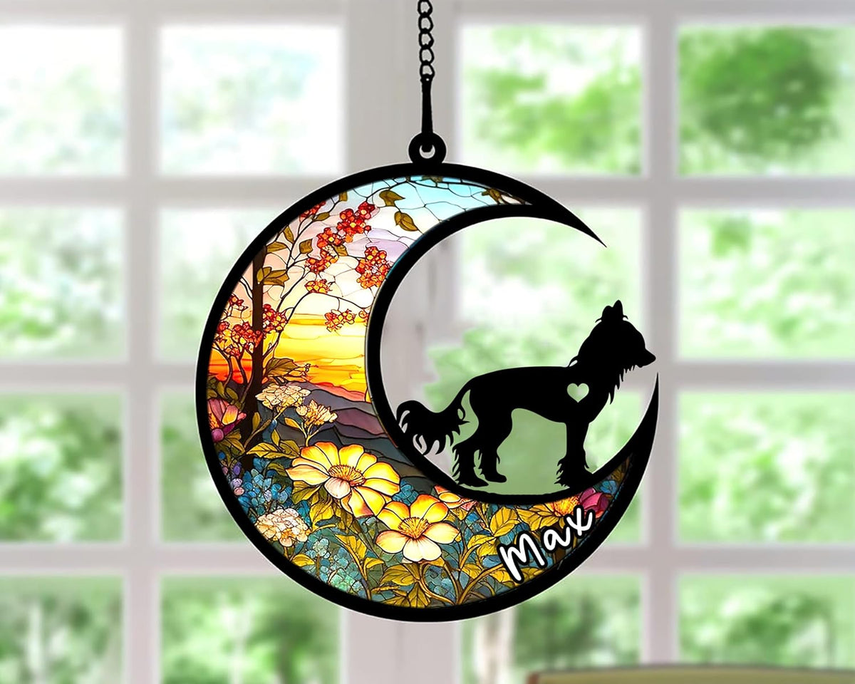 Personalized Dog Memorial, Custom Name Chinese Crested Dog Christmas Ornament, Custom Breeds, Pet Loss Light Catcher, Gifts for Lovers Loss of Pet Sympathy on Mothers Day Christmas