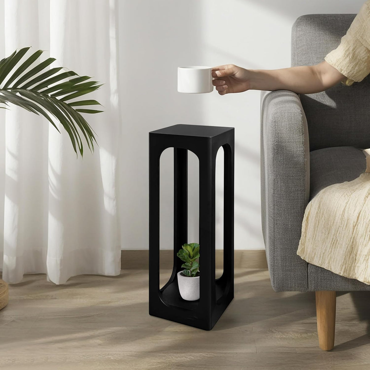 COVLON Drink Table, Wood Small Space Side Table, Decorative End Table for Living Room,Badroom or Entryway Decoration, Black
