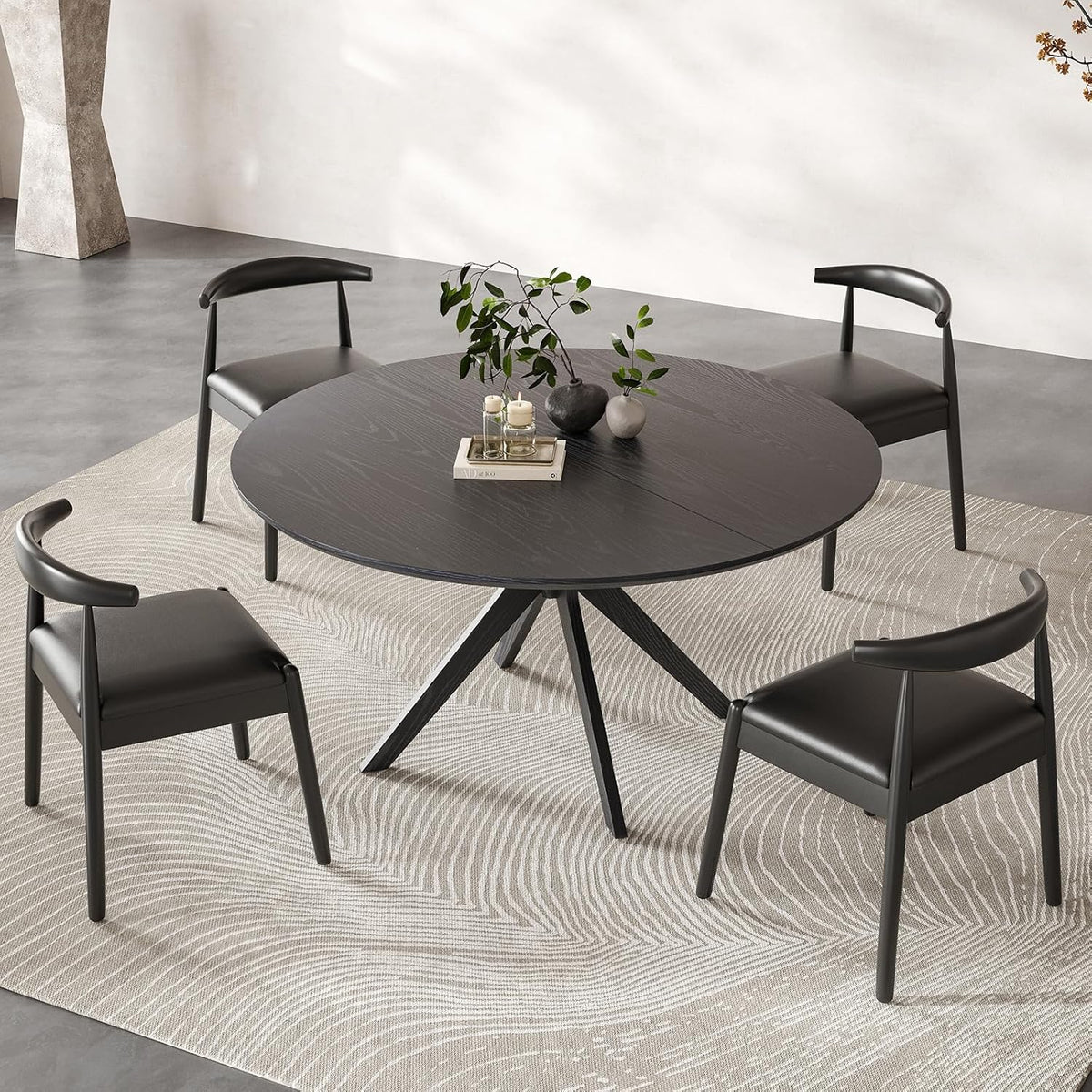 Round Dining Table for 4, Kitchen Table with Intersecting Pedestal Base, for Dining Room, Living Room,Kitchen (Black)
