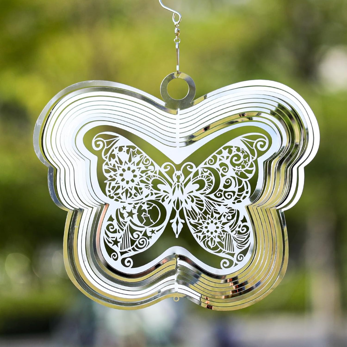 Wind Spinners Outdoor, 3D Butterfly Hanging Wind Spinners, 12 inches, Kinetic, Stainless-Steel Metal, Smooth Spinning, Indoor and Outdoor Decoration for Garden, Patio, Yard, Gift for Women Mom Wife