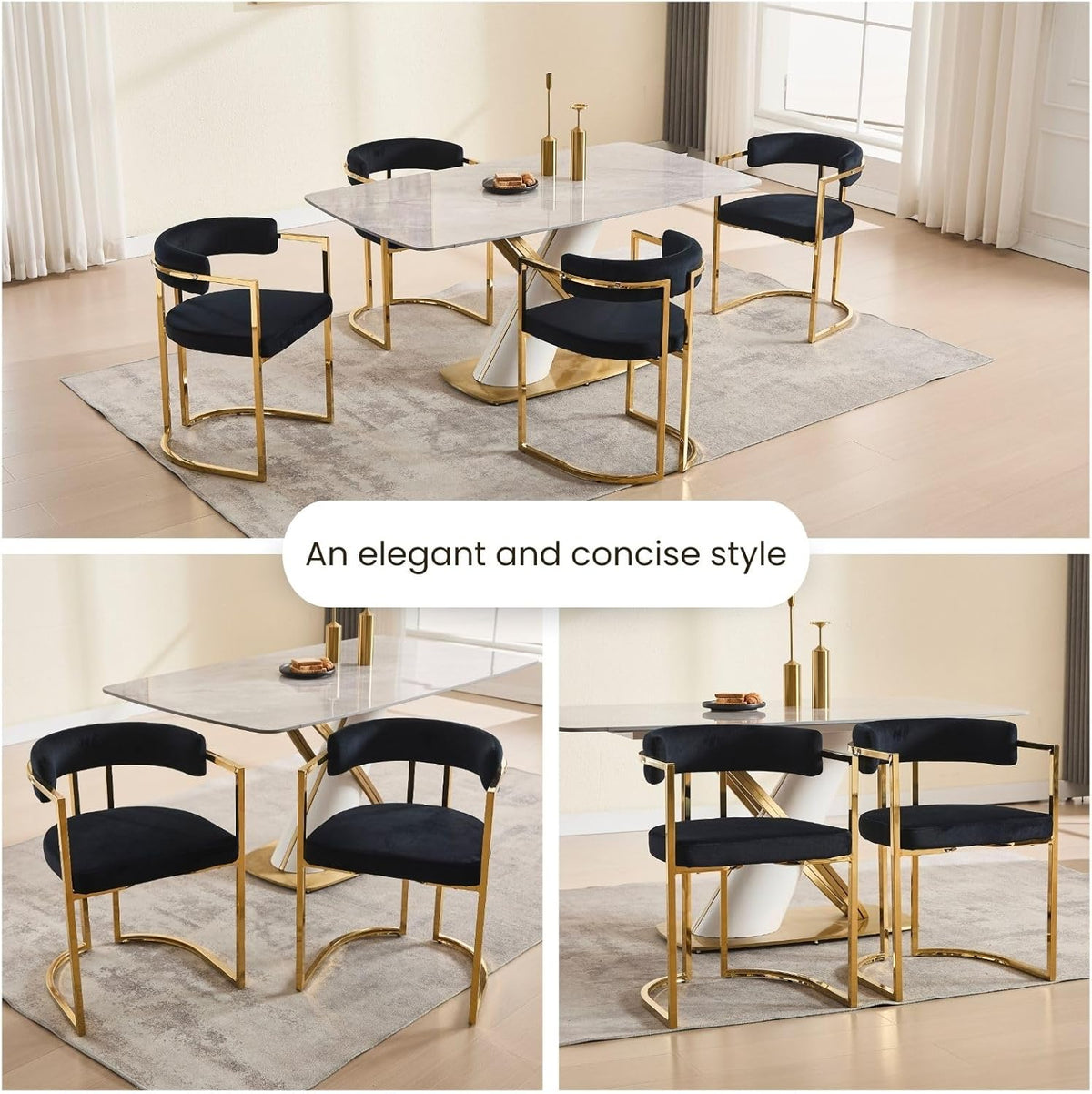 Black Velvet Upholstered Dining Chairs Set of 4, Modern Barrel Dining Chair with Gold Legs, Kitchen Chairs Open Back Accent Chairs Arm Side Chair for Living Dining Room/Vanity