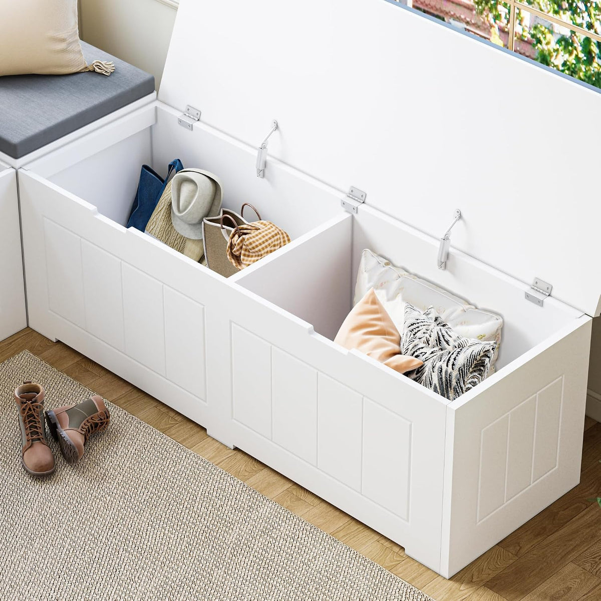 L Shaped Corner Storage Bench with Cushion, Breakfast Nook Bench, Kitchen Banquette Dining Seating with Hidden Storage, Flip-Top Shoe Storage Benches for Entryway Cloakroom