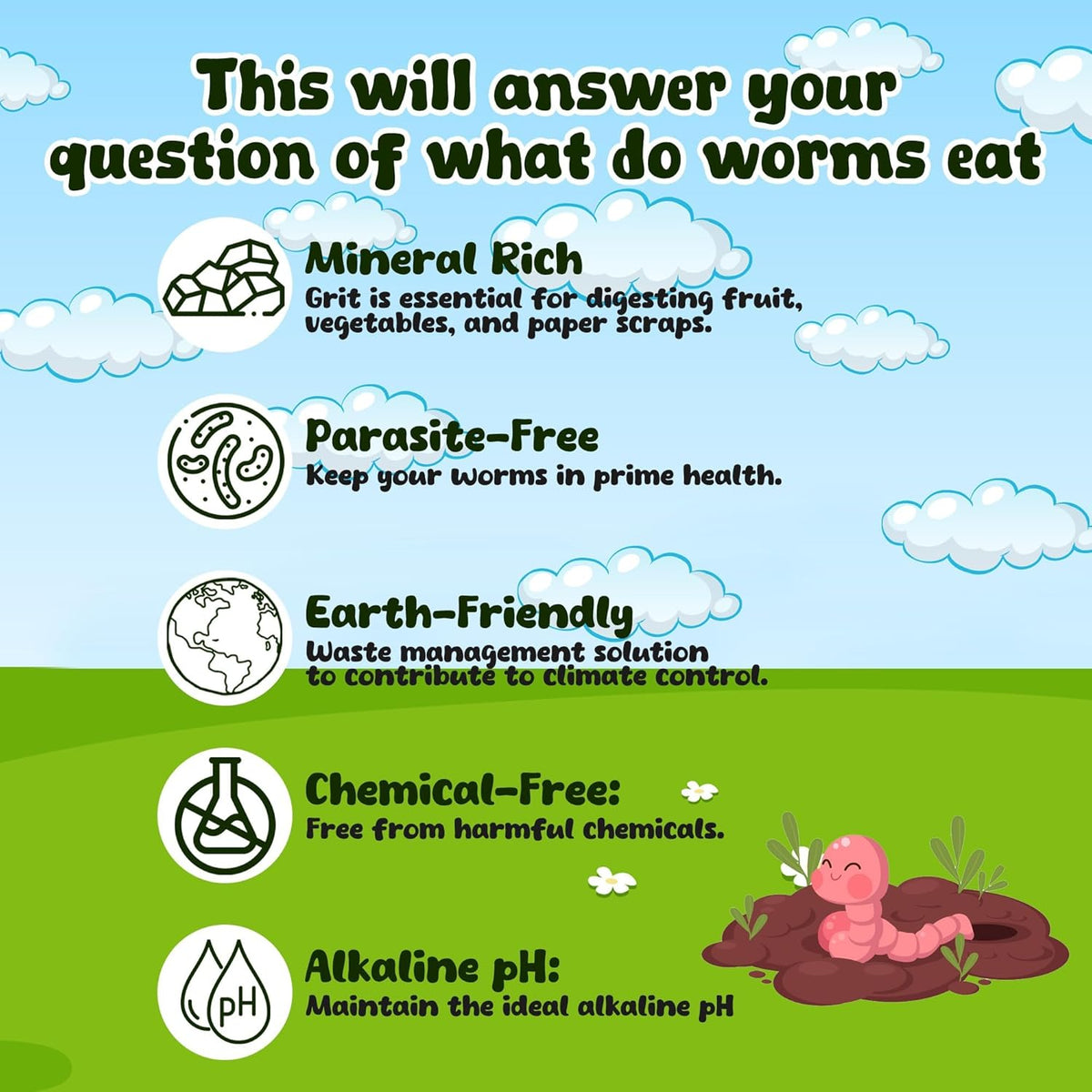Food for Worms - Mineral-Rich Earthworm Chow, Boosts Composting Efficiency and Promotes Healthy Worms - Nutrient Blend Worm Food for Nightcrawlers & Red Wigglers, 1 Pound