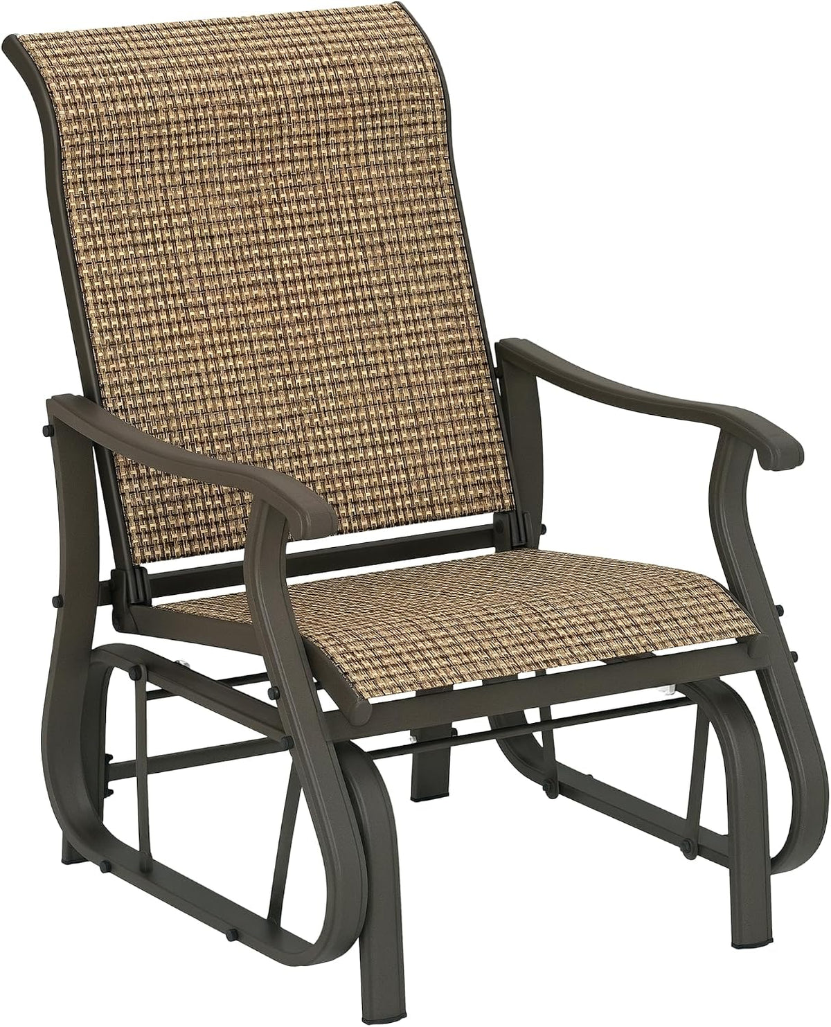 Outsunny Outdoor Glider Chair Patio Garden Steel Frame Light Mixed Brown | Gliders for Outside Patio, Mesh Fabric, Backyard, Porch