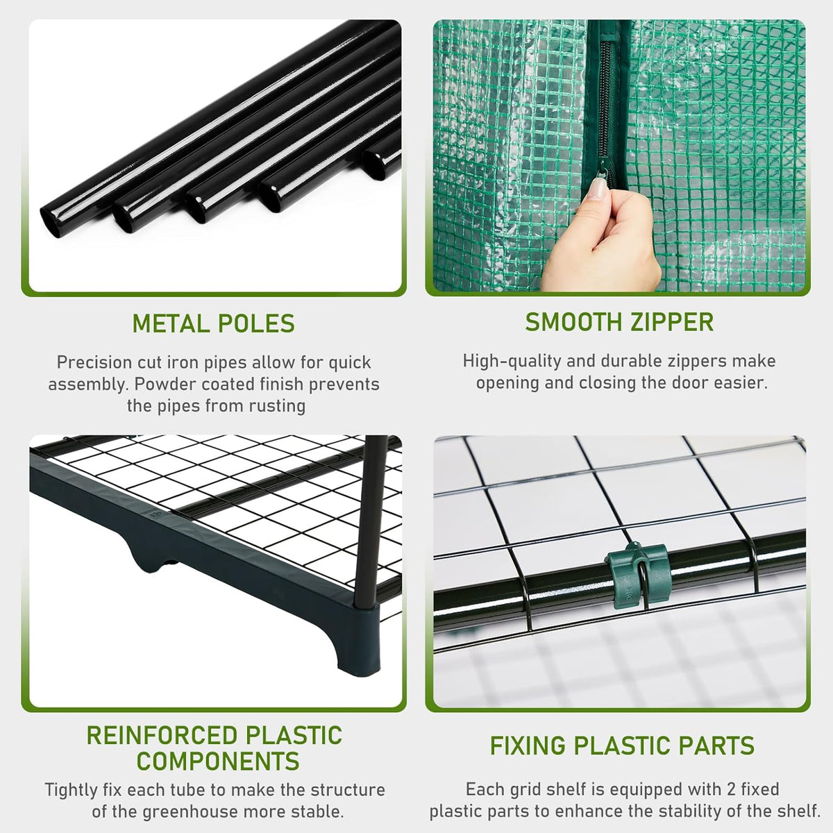 Outvita Walk-in Greenhouse, Outdoor Durable PE Plant Green House for Frost Protection with 3 Tiers 8 Shelves, Shelf Clips, Roll-up Zipper Door, 56"x56"x77" Green
