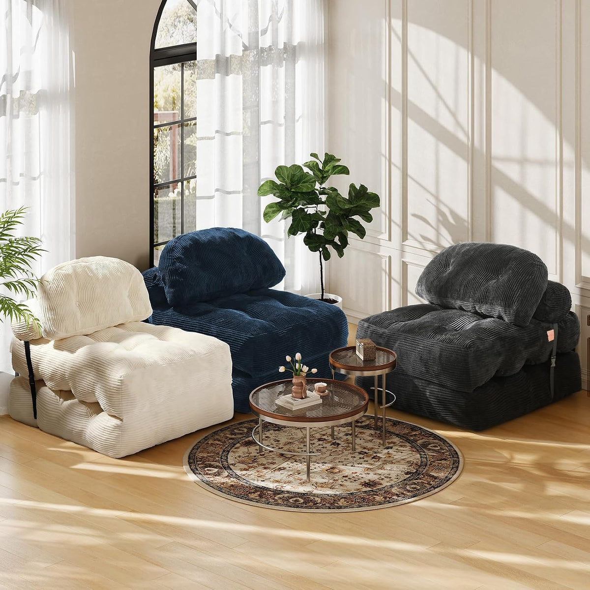 Folding Sofa Bed, Convertible Sleeper Chair with Back Support and Pillow | Foldable Couch for Living Room/Guest Use/Home Office, Foldable Chair Bed for Adults, Navy