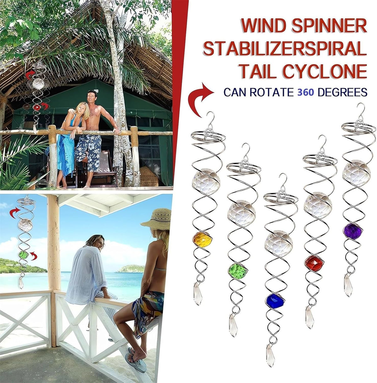 Decorative Spiral - 2024 New Gazing Ball Spiral Tail Wind Spinner Stabilizer, Spinfinity Designs Hanging Kinetic Wind Spinners Decorative Spiral Crystal Sun Catchers Rainbow Maker (Purple, 12in)
