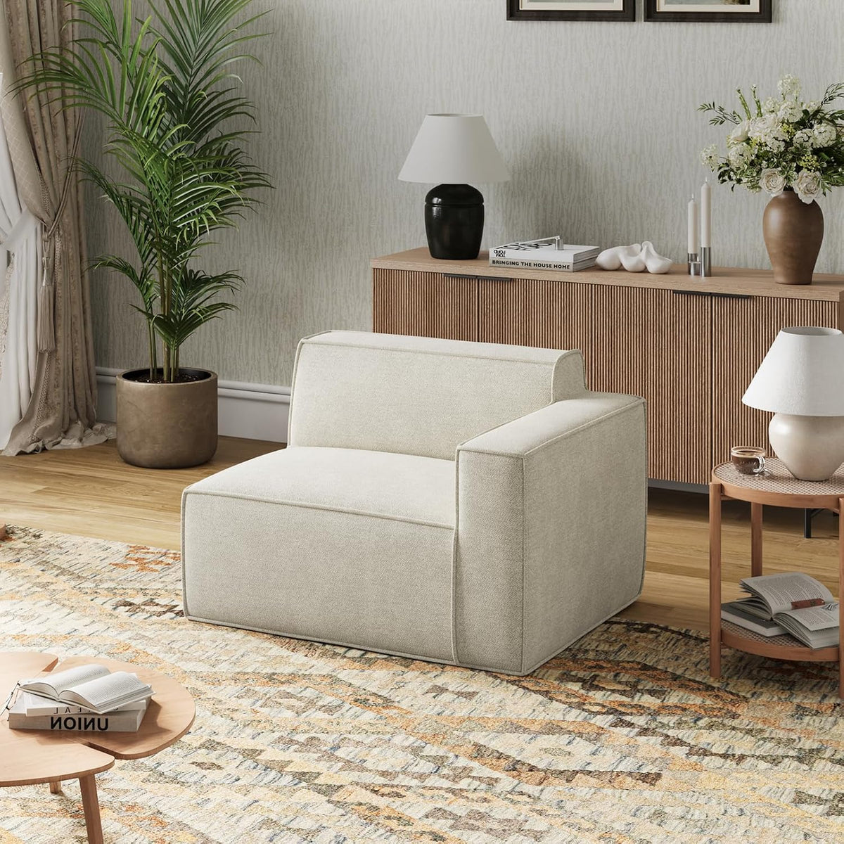 Novilla Modular Sectional Sofa, No Assembly Cloud Sectional Couch with Smarts Coil® Support, Chenille Fabric Sectional Sofa, Couch for Living Room Apartment, Beige (Right-Arm Chair)