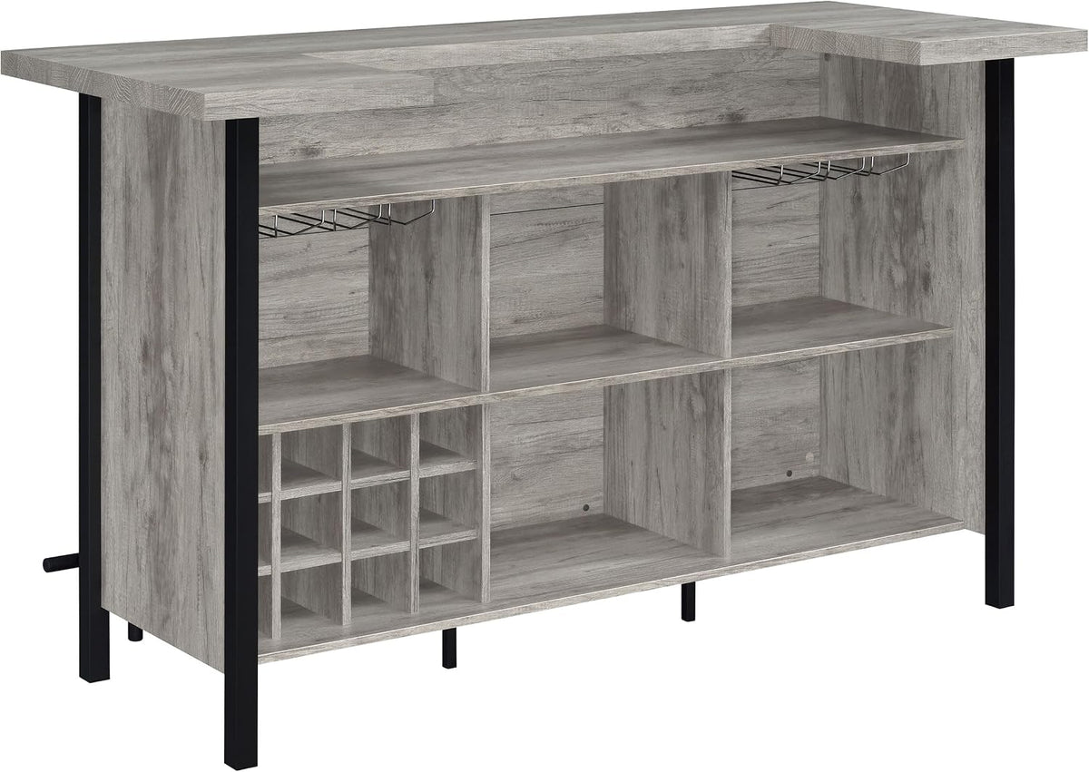 Coaster Home Furnishings - Bellemore - Wood & Metal - Bar Cabinet with Bottle Rack and Stemware Racks with Open Storage - Dining Room & Home Bar - Gray Driftwood - 182105