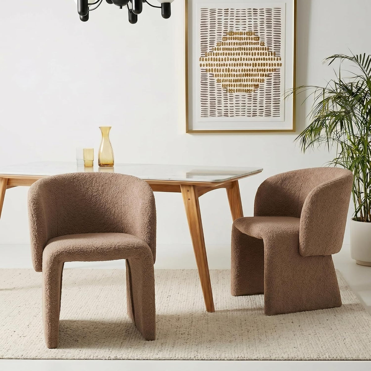 NORDICANA Barrel Dining Room Chairs with Arms, Faux Fur Accent Chairs Set of 2, for Kitchen, Living Room, Upholstered Armchairs, Brown