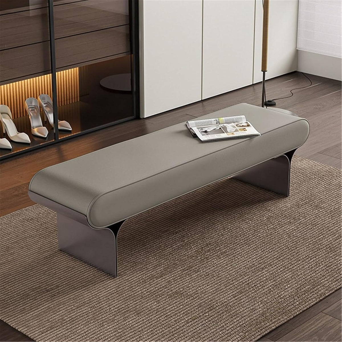 Modern Upholstered Bed end Bench Bedroom Home Use Bedside Dressing Room Long Shoe Changing Entryway(XS)
