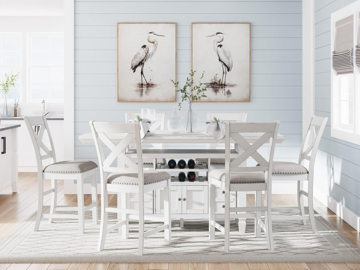 Signature Design By Ashley Robbinsdale 72-Inch Counter Height Dining Table with Kitchen Island Storage, Rubberwood Solids, Ash Veneer and MDF Substrates, Antique White