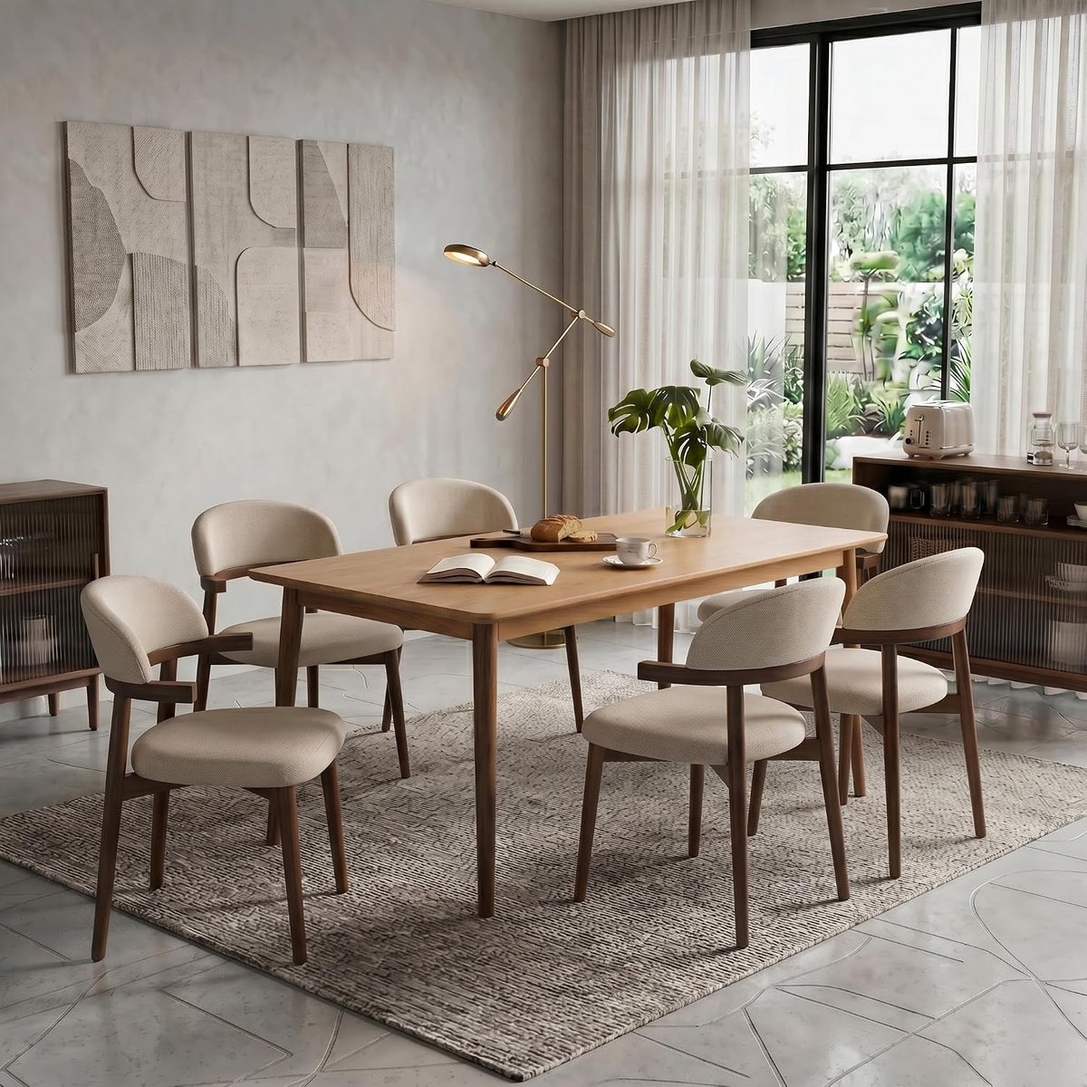 MOJAY Modern Wooden Dining Chairs Set of 2, Upholstered Kitchen Chairs with Unique Arm Design, Farmhouse Dining Room Chairs for Small Spaces & Apartments, Beige