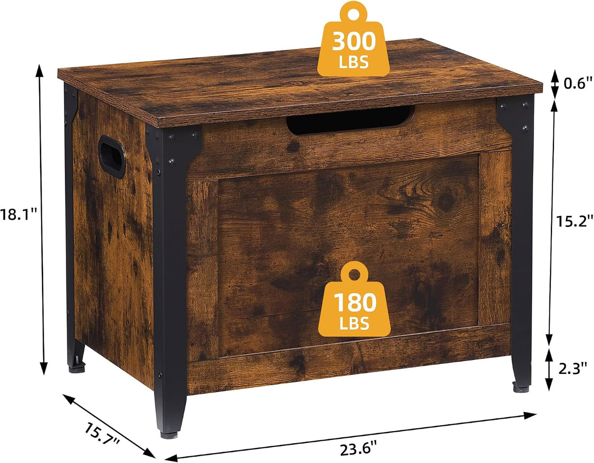 IDEALHOUSE Storage Bench, 23.6" Retro Wooden Storage Chest with 2 Safety Hinges, Loads 300 lb, Easy Assembly, Storage Ottoman Bench for Bedroom Entryway Living Room, Rustic Brown