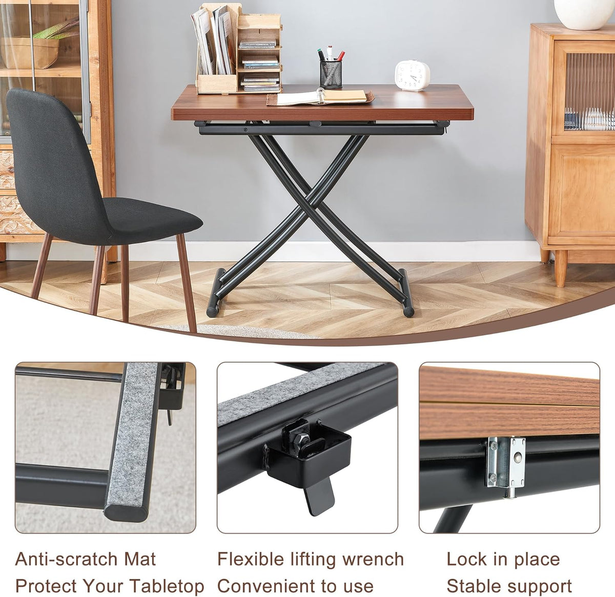 Space Saving Folding Dining Table, Adjustable Height Foldable Coffee Table with Wooden Tabletop and Metal Legs, Small Transformer Kitchen Table for Living Room, Dining Room, Apartment