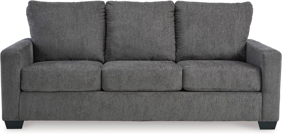 Signature Design by Ashley Rannis Queen Sleeper Sofa, Pewter Pull Out Couch | Pewter gray polyester chenille, Includes 4 in queen memory foam mattress, Space-saving 3-seater profile for living rooms