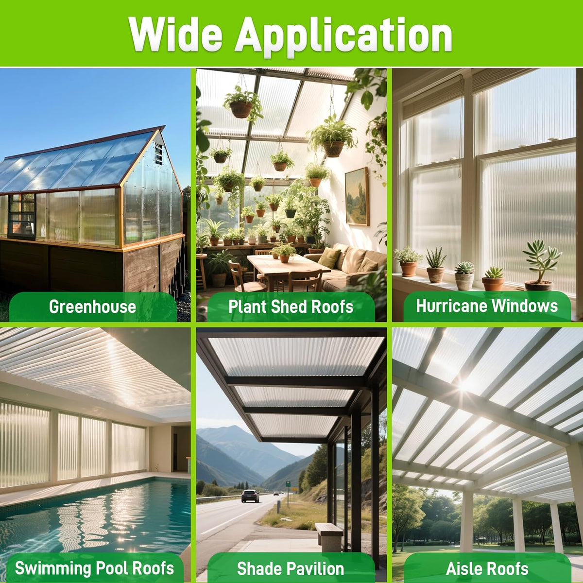8 Pack 8' X 6' X 0.16'' Polycarbonate Greenhouse Panels, Waterproof UV Protected Clear Polycarbonate Sheets Twin-Wall Roof Panels, Corrugated Plastic Roofing Panels for Greenhouse Replacement