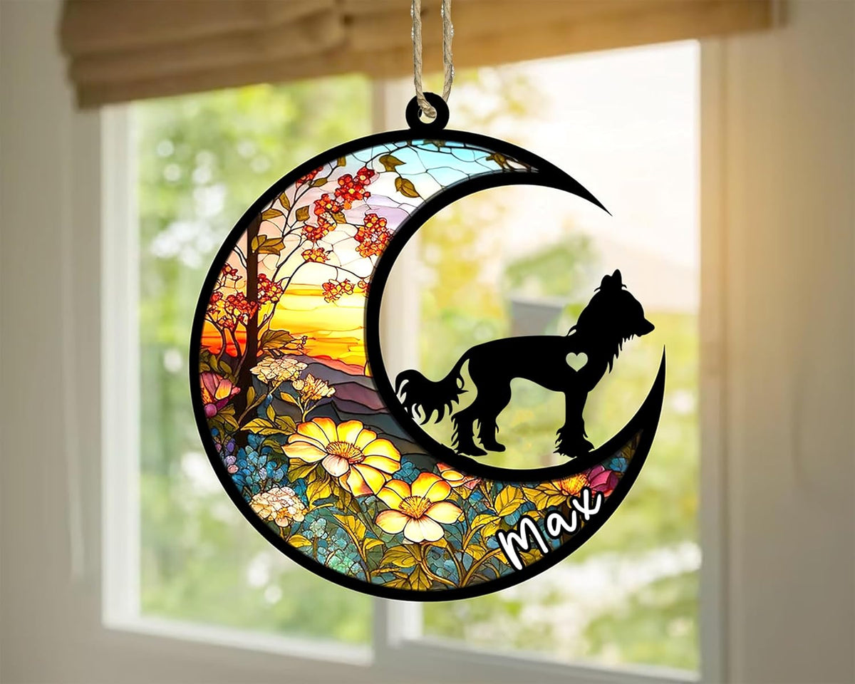 Personalized Dog Memorial, Custom Name Chinese Crested Dog Christmas Ornament, Custom Breeds, Pet Loss Light Catcher, Gifts for Lovers Loss of Pet Sympathy on Mothers Day Christmas
