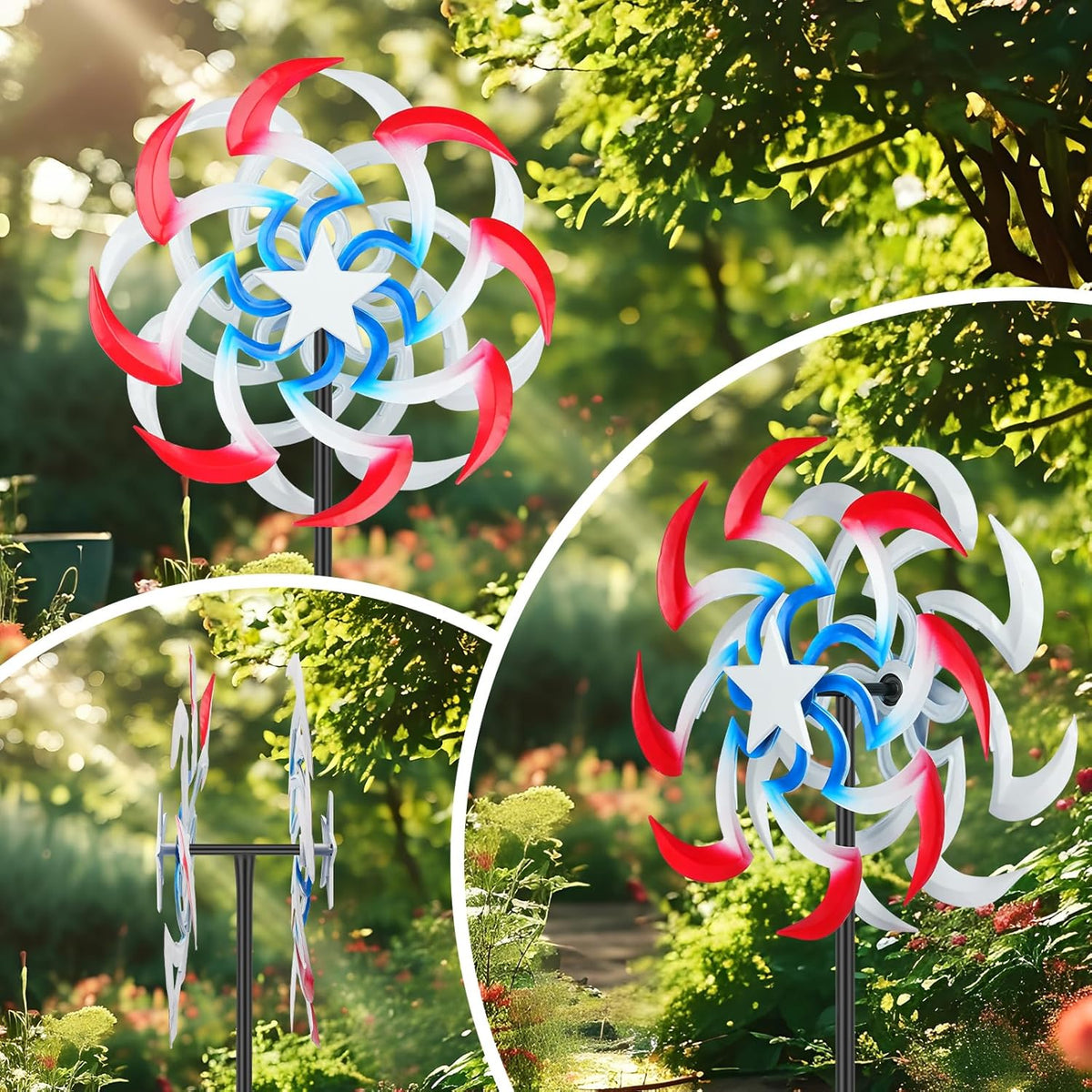 Wind Spinners Outdoor Metal with Patriotic, American Flag Pinwheel Decorations with Metal Stake, Yard Art Decor for Patio, Lawn & Garden, Creative Gifts 57.5 * 13 Inch