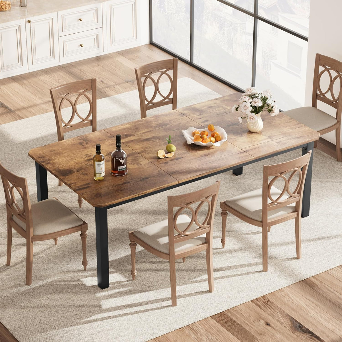 GAOMON 78 Inch Long Kitchen Table for 6-8, Dining Room Table for Kitchen Living Room, Large Dinner Tables, Industrial Indoor Restaurant Tables with Sturdy Metal Frame(Only Table) (Brown)