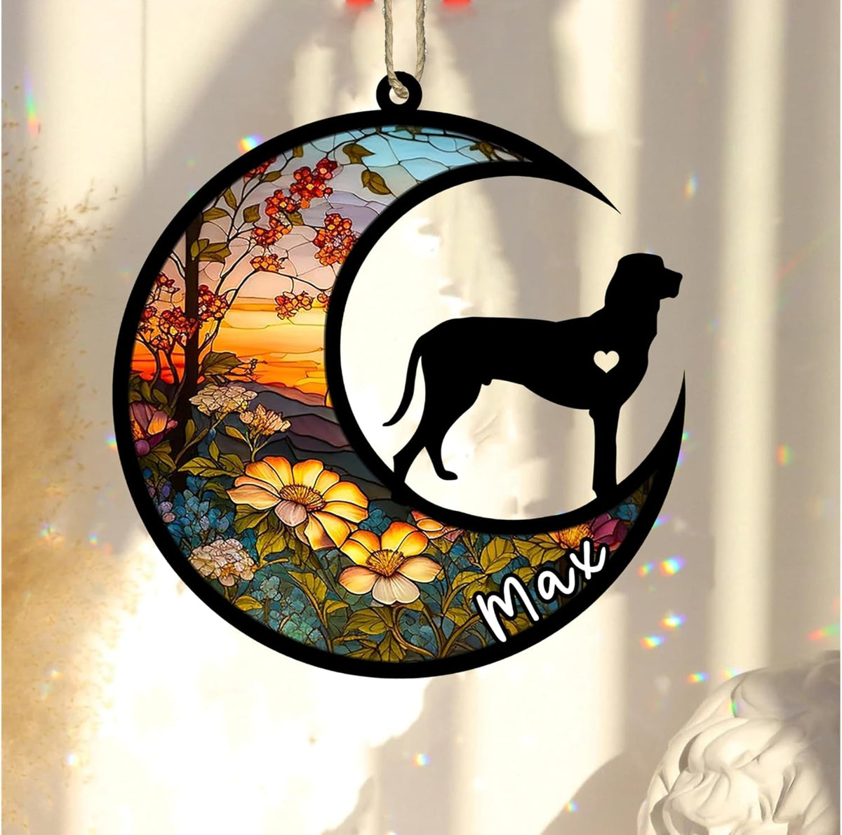 Personalized Dog Memorial, Custom Name Porcelaine Dog Christmas Ornament with Name, Custom Breeds, Pet Loss Light Catcher, Gifts for Lovers Loss of Pet Sympathy on Mothers Day Christmas
