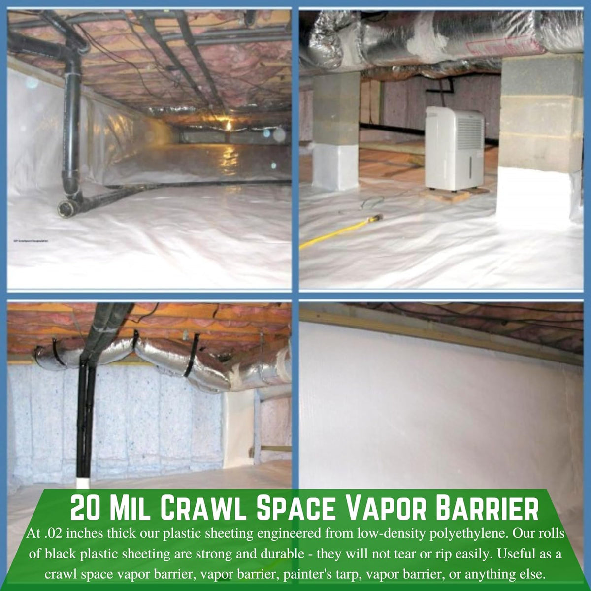 Farm Plastic Supply - Crawl Space Vapor Barrier, 20 mil - Thick Plastic Sheeting, Drop Cloth Moisture Barrier for Crawl Space Encapsulation, Heavy Duty Polyethylene, Black & White Film (24' x 10')