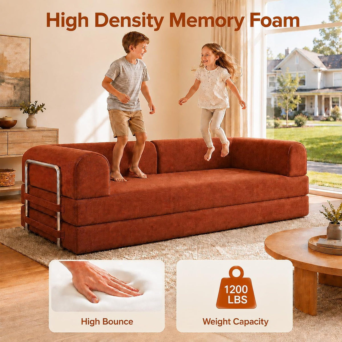 WHGBJA 79" 5 in 1 Convertible Sofa Bed Couch, Modular Sectional, Loveseat | Futon Sofa Bed, Pull Out Corduroy Couch Foldable, Couch for Living Room, No Assembly