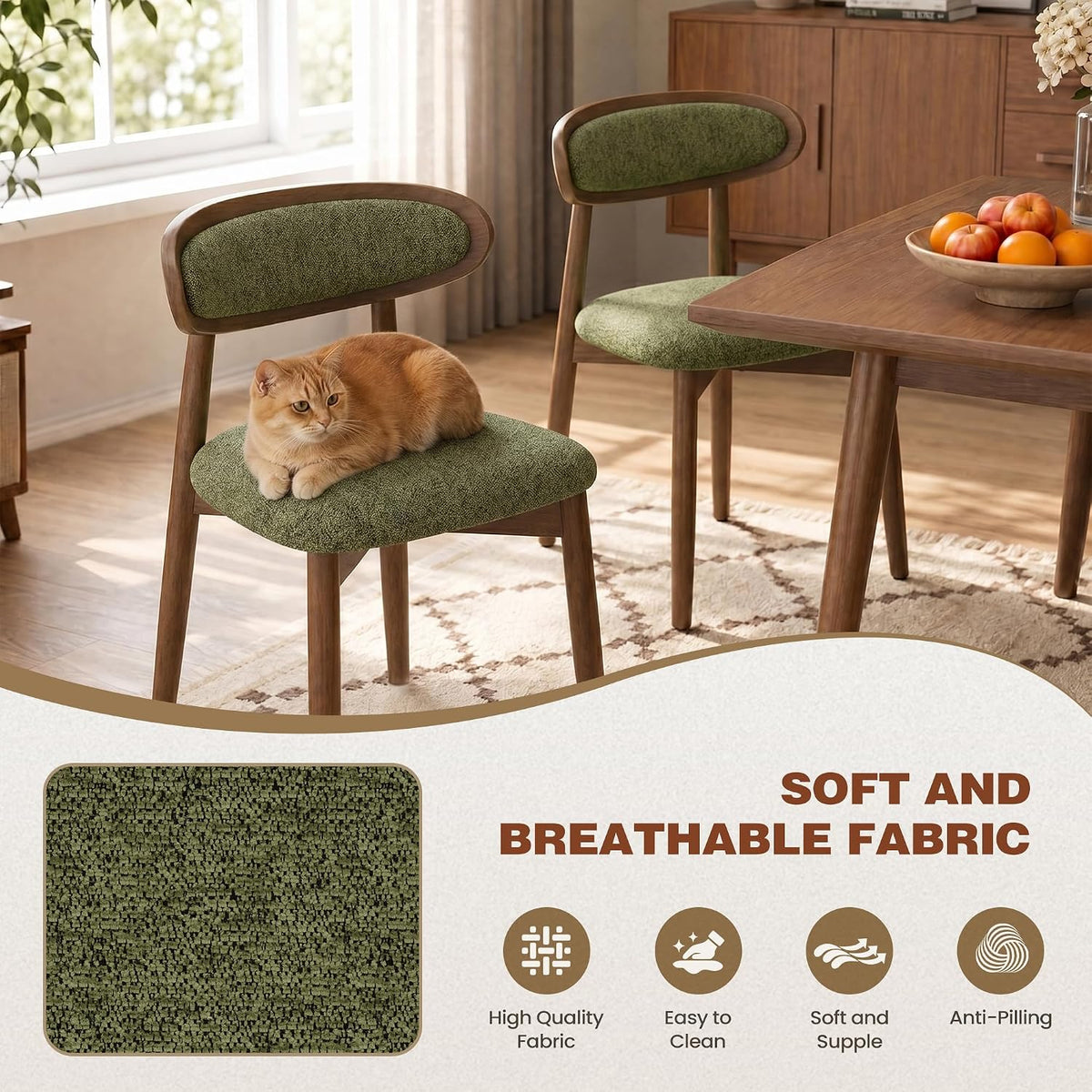 Dining Chairs Set of 6, Upholstered Dining Room Chairs with Solid Wood Legs