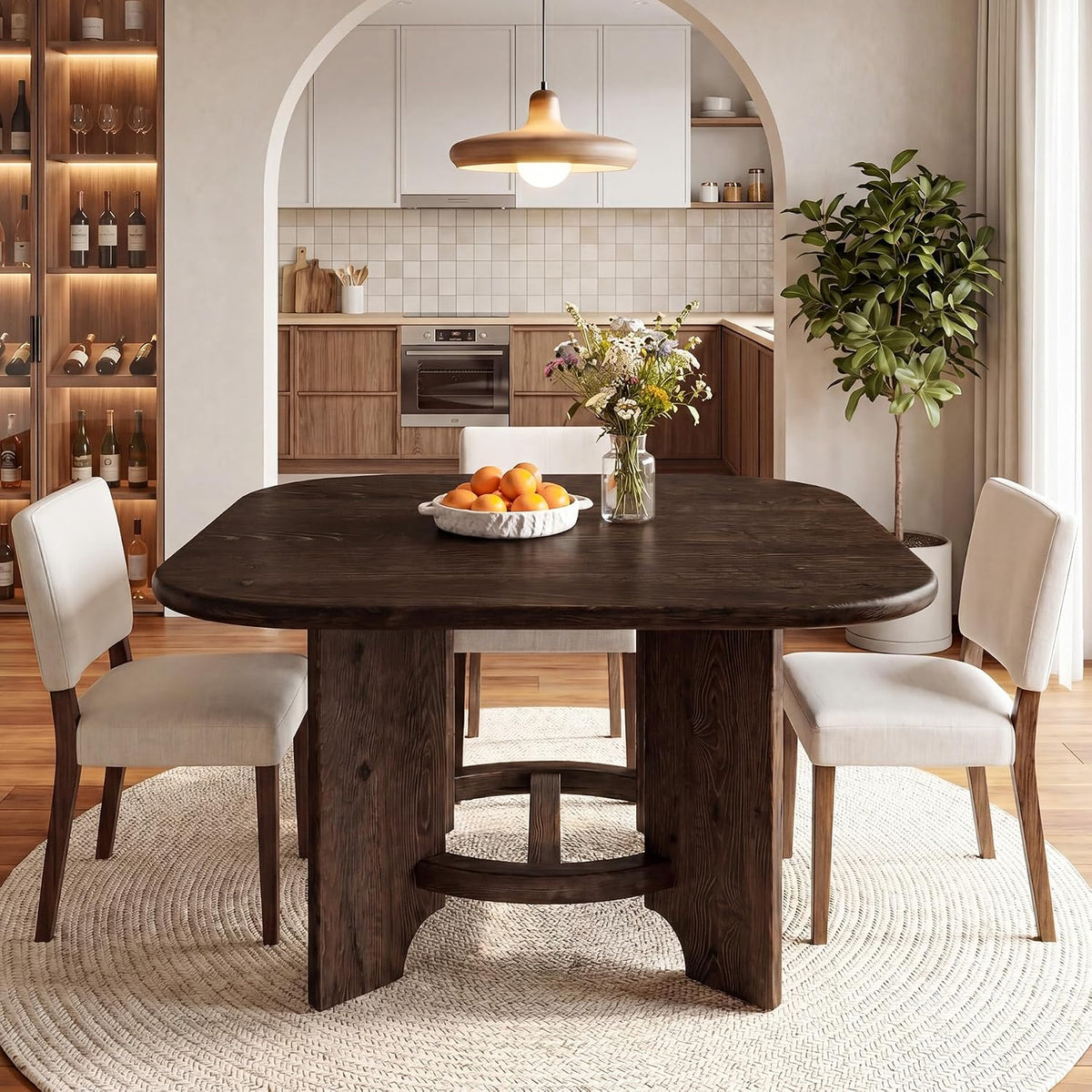 Solid Wood Square Dining Table for 4, 47.24-Inch Farmhouse Kitchen Dinner Table, Sturdy Rustic Dining Room Furniture, Table Only, Walnut