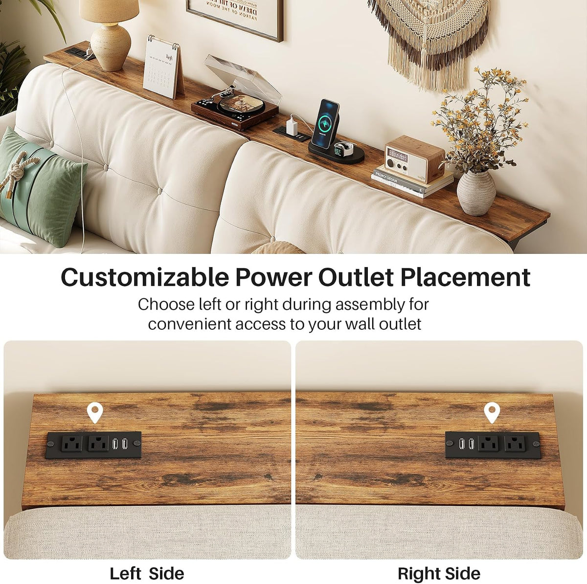 Kitstorack Narrow Sofa Table with Charging Station, 78.8" Behind Couch Table, Adjustable 24.4"-32.7" Height, Modular 2-piece Design for sectionals, entryways, Apartments, and Narrow Living Spaces