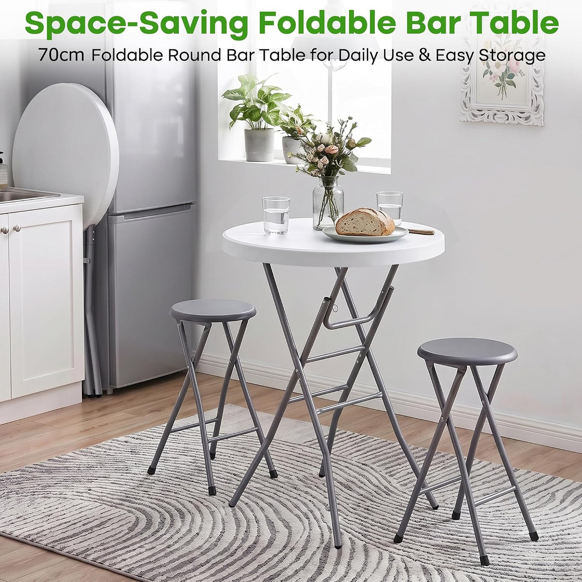 VECELO 28" Round Cocktail Table, Folding Bar Height Table with Removable Legs, 43.3" Tall Portable Plastic Bistro High Top for Indoor Outdoor Wedding Events, Patio, Backyard, Home Parties, White