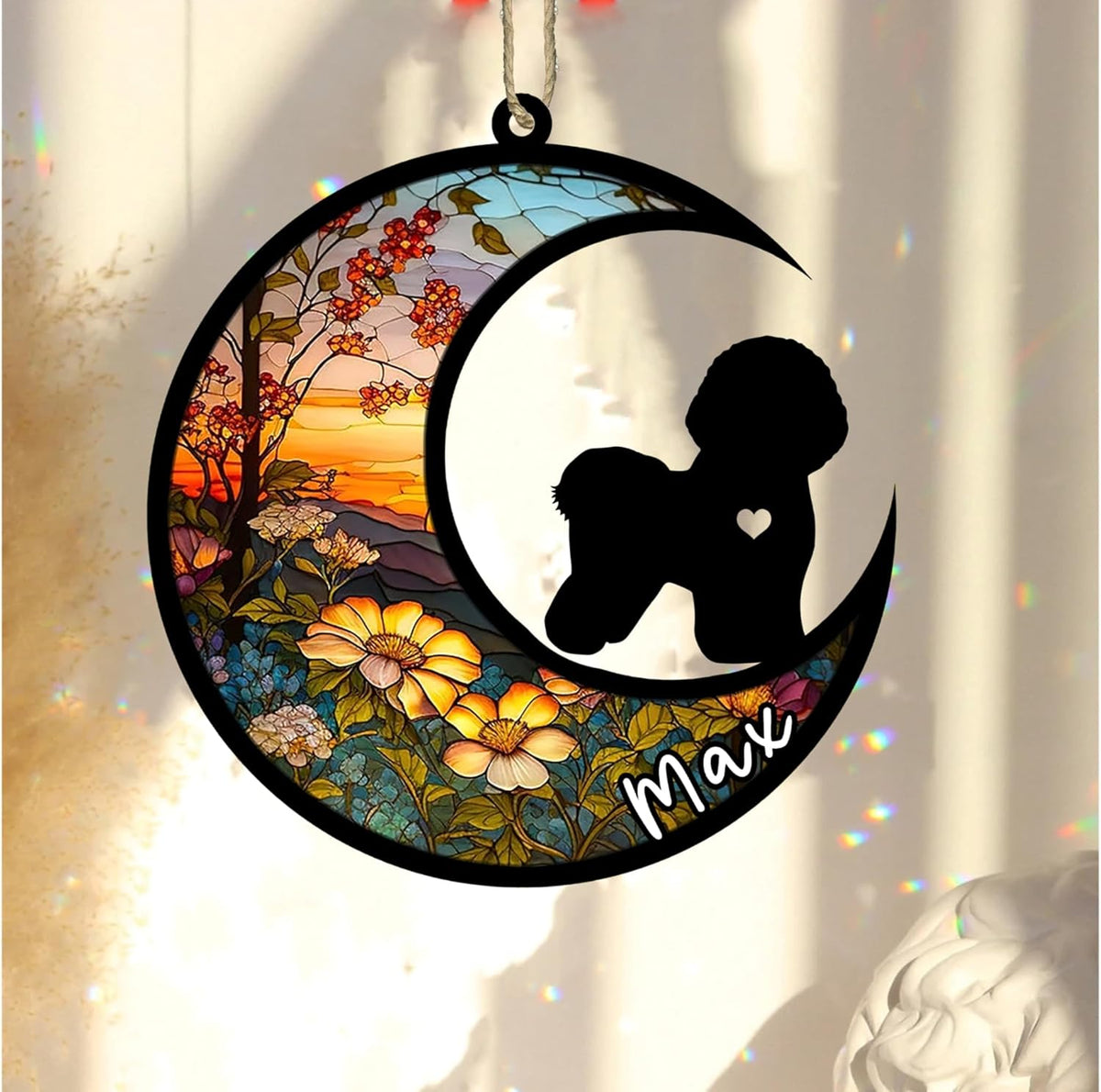 Personalized Dog Memorial, Custom Name Bichon Frise Dog Christmas Ornament with Name, Custom Breeds, Pet Loss Light Catcher, Gifts for Lovers Loss of Pet Sympathy on Mothers Day Christmas