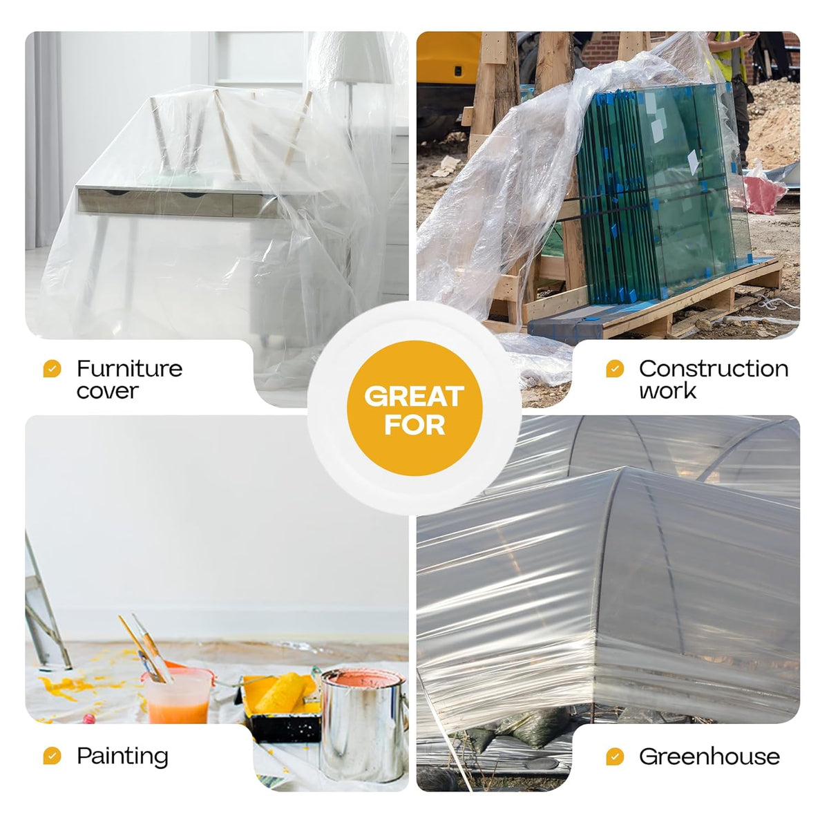 Plastic Sheeting 4 mil, 6' x 50' (300 sq.ft.), Pack of 6 - Thick Semi-Clear Plastic Sheeting for Construction, Painting, Drop Cloth, Slide&Slip - Heavy Duty LDPE Film Roll by IDL Packaging
