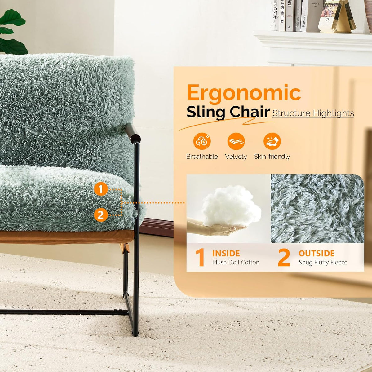 VINGLI 28" Wide Plush Upholstery Sling Modern Accent Chairs Set of 2,Reading Armchair with Removable Seat Cushion & Tan Microfiber Seat Base, Lazy Chair for Bedroom & Lounge,Pale Turquoise