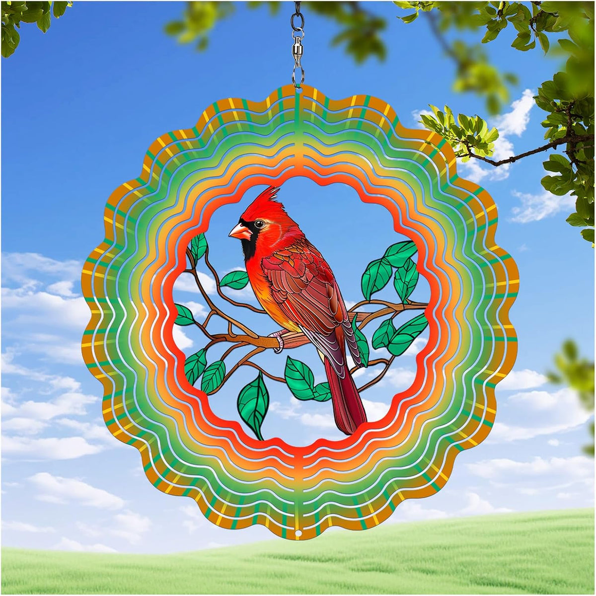 Cardinal Wind Spinners Garden Decor as Birthday Gifts for Women Mom,12 inch 3D Stainless Steel Hanging Wind Spinner Metal Catchers Kinetic Sculpture for Outdoor Decor, Patio,Yard Decorations