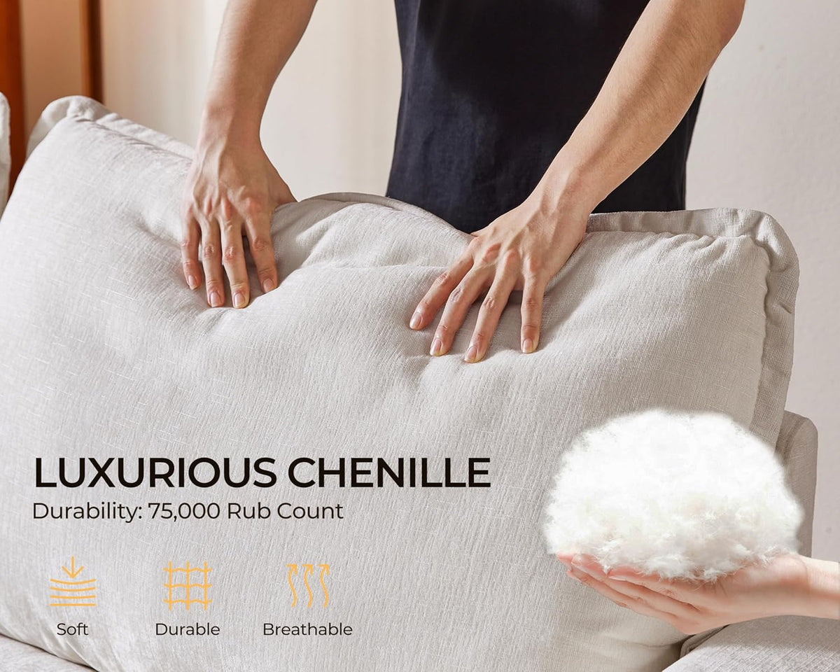 124.8'' Oversized Modular Sofa Comfy Cloud Couch with Storage Wide L-Shaped Sectional Sofa Set with Chaise for Living Room, Covers Washable, 4-Seater with Ottoman, Chenille, White